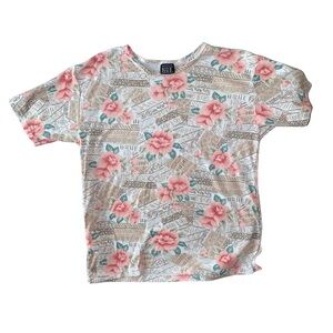 Separate Issue White Floral T-Shirt Pink Flowers Women Size Medium 50/50 Cotton